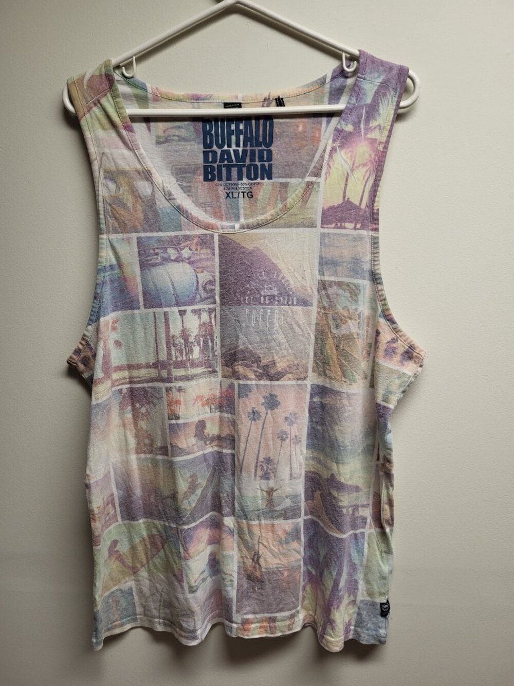 Buffalo David Bitton Surf Beach Photo Collage Tank Top Men's XL Multicolored